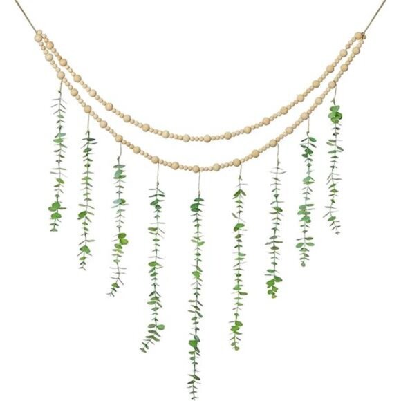 Hanging Eucalyptus Boho Wall Decor Large Boho Bedroom Wall Hanging Wooden Bead - Picture 7 of 7